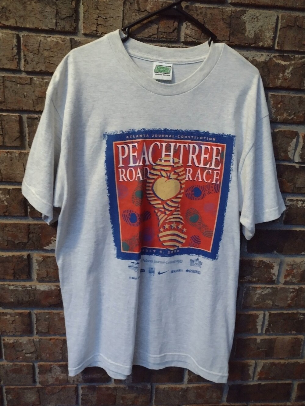 VTG Cotton Graphics 2000 AJC Peachtree Road Race Tee Shirt Men's Large Gray Y2K